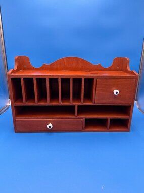 Vintage Wooden Desk Organizer Drawers Wood Cubby Rustic Cottagecore